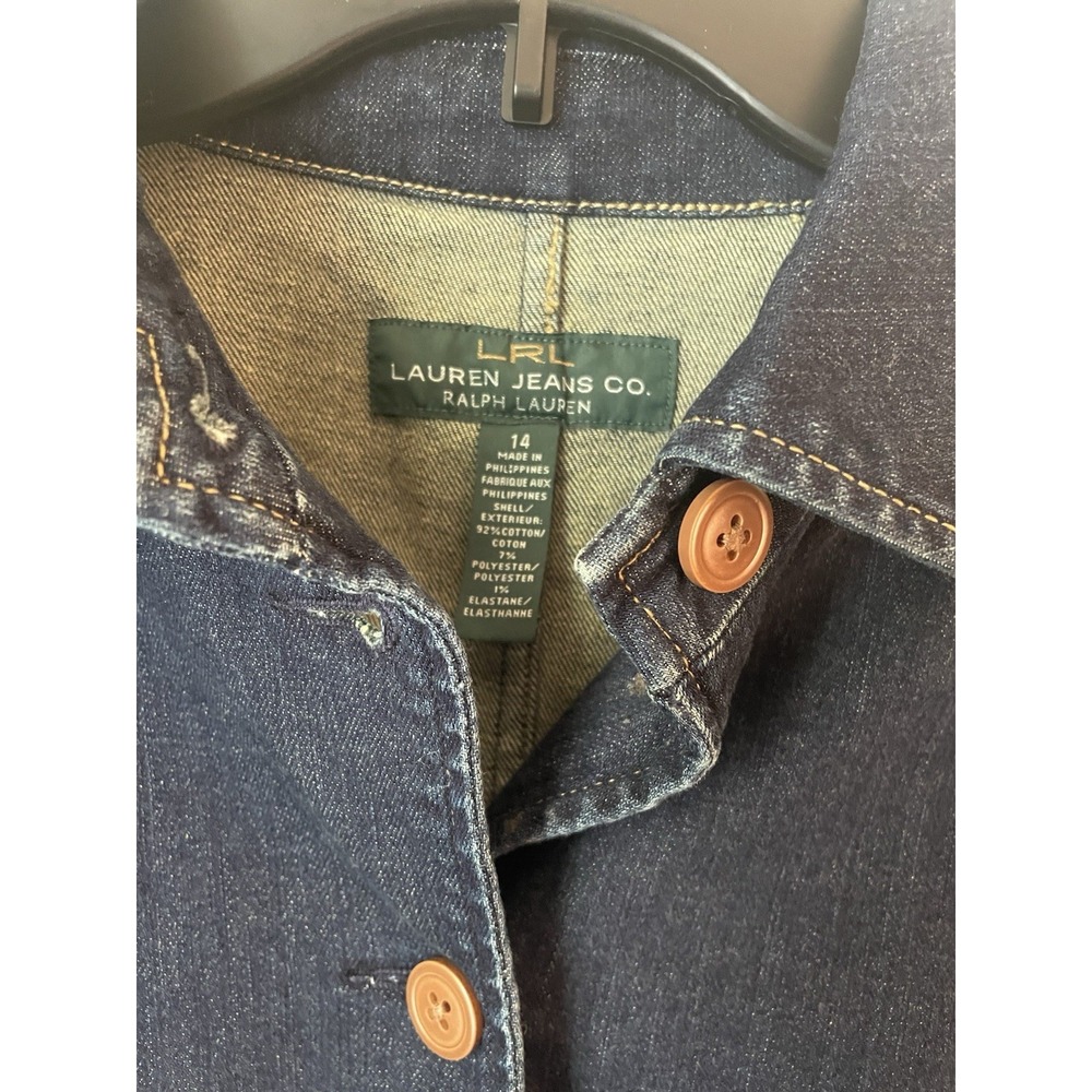 Lauren Jeans Co Ralph Lauren Jean Jacket Womens Medium Denim Dark Wash VTG SZ 14 - Picture 2 of 5